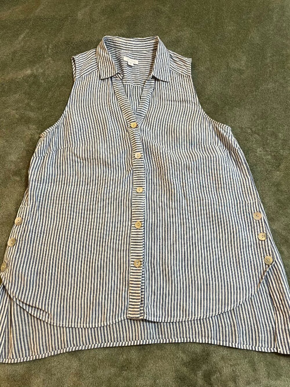 J Jill Love Linen Sleeveless Button Up Striped Side Button Tunic Top M